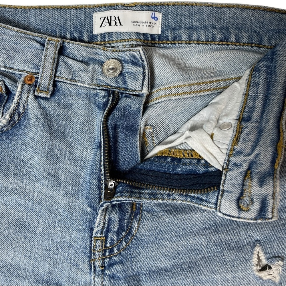 zara the slim boyfriend jeans distressed jeans and chew raw hem size 2 - Picture 9 of 10